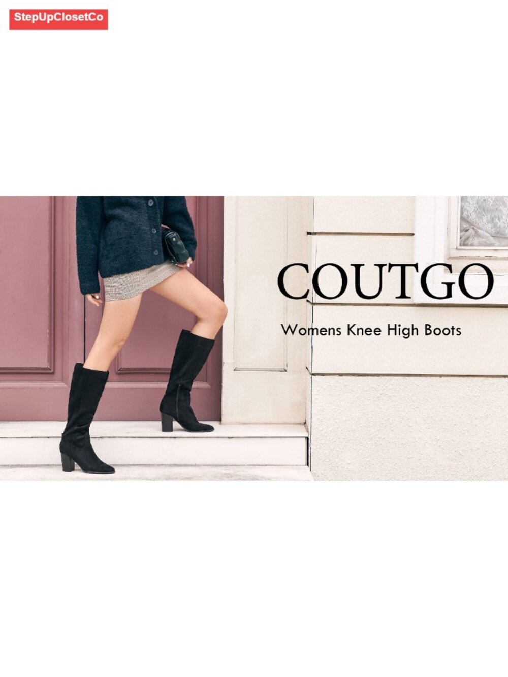 Faux Suede Knee High Boots Pointed Toe Block Heel Women's Winter Footwear - Picture 6 of 6